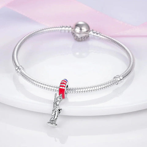 Statue of Liberty Monument USA Flag Dangle Charm - Statue of Liberty Monument USA Flag Dangle Charm