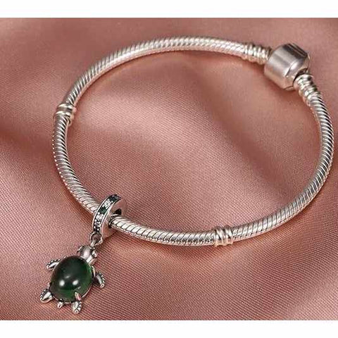 Emerald Green Sea Turtle Charm in Sterling Silver - Emerald Green Sea Turtle Charm in Sterling Silver