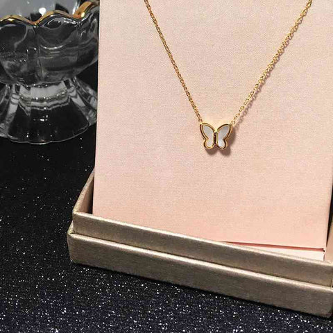 Gold-Plated Butterfly Pendant Necklace for Women - Gold butterfly necklace displayed elegantly in a jewelry box.