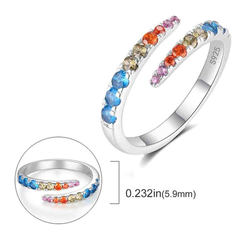 Sterling Silver Open Ring Rainbow Zircom - Sterling silver open band ring with rainbow CZ red blue and pink