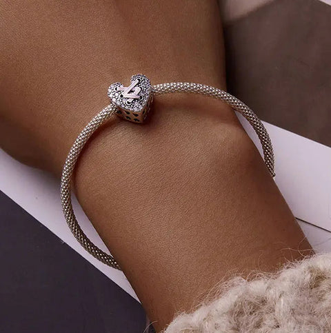 Love Heart with Pink Ribbon Charm - Love Heart with Pink Ribbon Charm