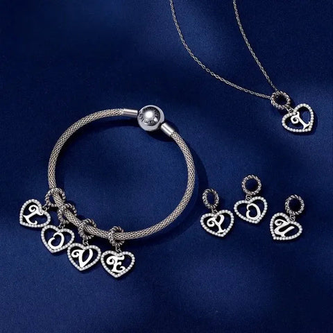 Silver Heart Letter J Charm - Silver Heart Letter J Charm