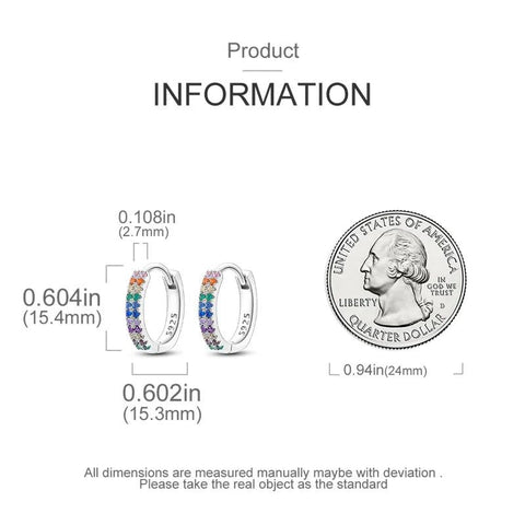 Sterling Silver Multi-Colored Stone Hoop Rainbow Earrings - Sterling Silver S Hoop Earrings with Rainbow-Colored Crystals - Vibrant and Stylish Design