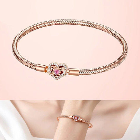 Rose Gold Plated Heart Charm Snake Chain Bracelet Pandora - Rose Gold Plated Heart Charm Sterling Silver Snake Chain Bracelet for Pandora