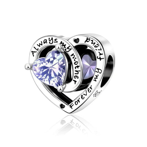 Always My Mother, Forever My Friend Birthstone Heart Charm - Always My Mother, Forever My Friend Birthstone Heart Charm