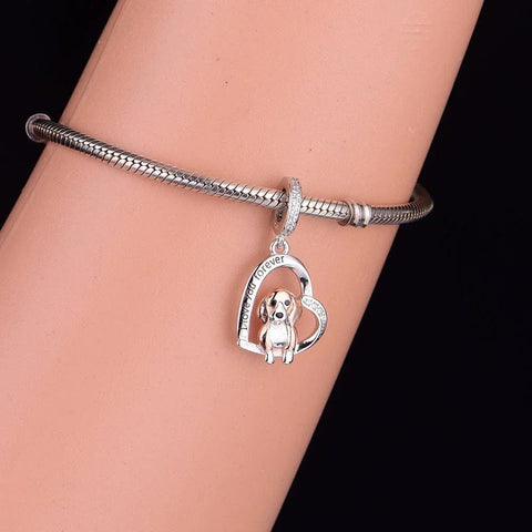 Beagle Love Silver Heart Dog Charm - Beagle Love Silver Heart Dog Charm