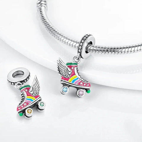 Colorful Roller Skates Wings Dangle Charm - Colorful Roller Skates Wings Dangle Charm