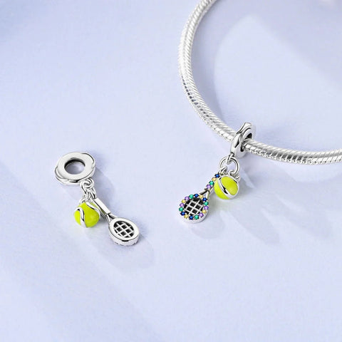 Colorful Tennis Racket & Ball Dangle Charm - Colorful Tennis Racket & Ball Dangle Charm