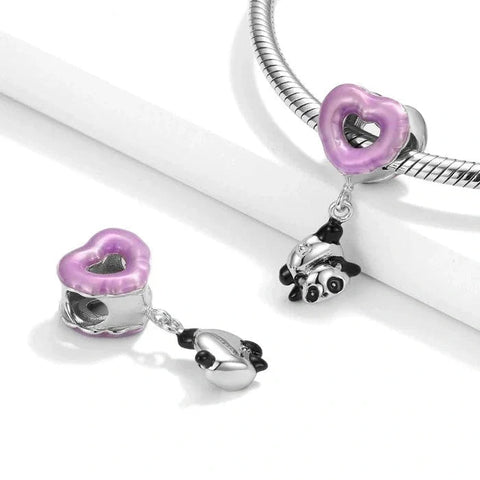 Dangling Panda & Purple Heart Charm - Dangling Panda & Purple Heart Charm