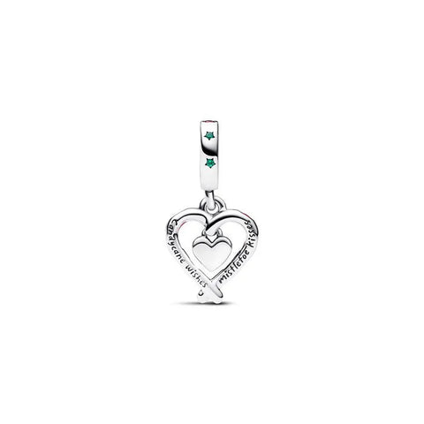 Double Candy Cane Heart Christmas Dangle Charm - Double Candy Cane Heart Christmas Dangle Charm