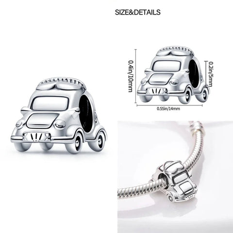 Travel Car Charm for Pandora Bracelets - Sterling silver vintage car charm for Pandora bracelets, with intricate detailing.