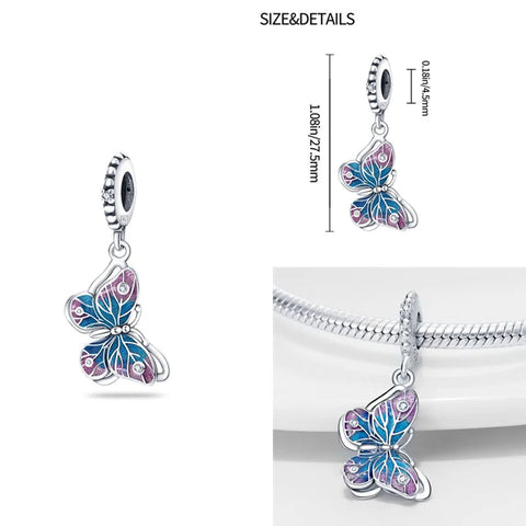 Enamel Butterfly Charm with Crystals for Pandora Bracelets - Sterling silver enamel butterfly charm with crystals for Pandora bracelets.