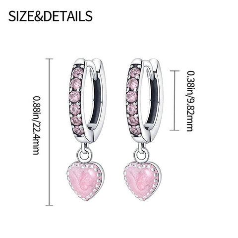 Heart Charm Hoop Earrings Pink Crystals - Heart Charm Hoop Earrings with Pink Crystals