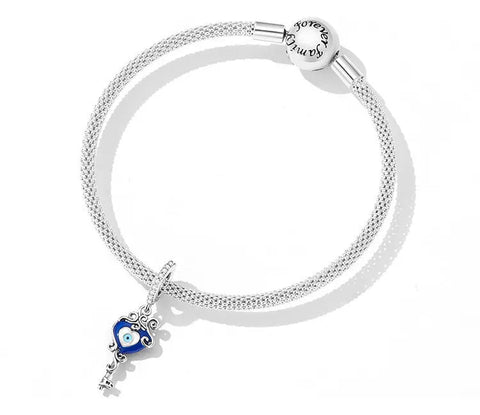 Blue Heart Key Evil Eye Charm - Blue Heart Key Evil Eye Charm