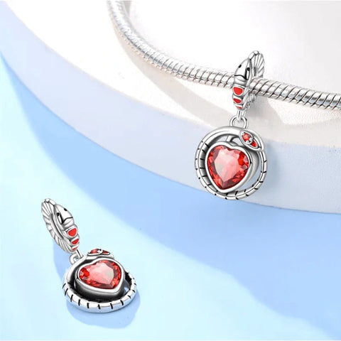 Fiery Heart with Snake Encircle Dangle Charm - Fiery Heart with Snake Encircle Dangle Charm
