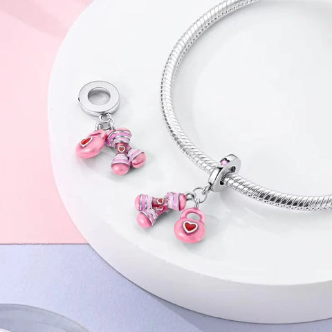 Fitness Gym Pink Women Set Dangle Charm - Fitness Gym Pink Women Set Dangle Charm