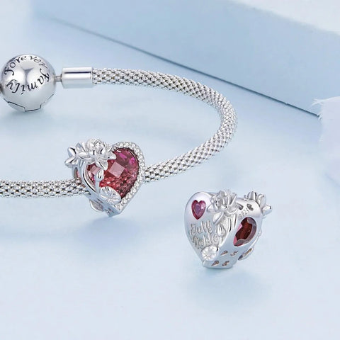 Floral Heart Crystal Birthstone Charms - Floral Heart Crystal Birthstone Charms