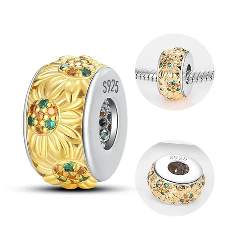 Golden Floral Spacer Charm with Green and Yellow Crystals - Golden Floral Spacer Charm with Green and Yellow Crystals