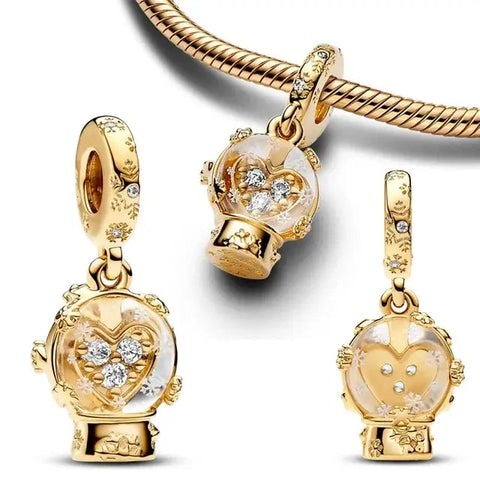 Heart Snowflake Snow Globe Dangle Charm - Heart Snowflake Snow Globe Dangle Charm