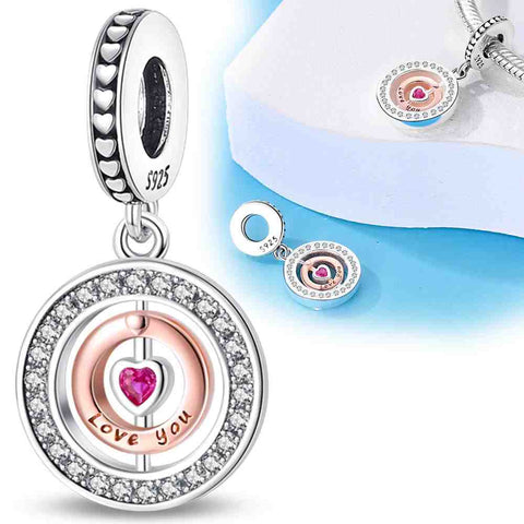 Love You Pendant Charm - Rose Gold & Silver - Love You Pendant Charm in silver and rose gold with heart and crystal accents, ideal romantic gift.