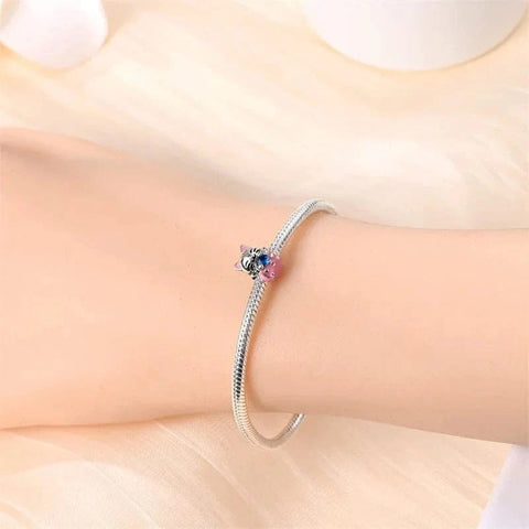 Lucky Cat Charm with Blue Gemstone - Lucky Cat Charm with Blue Gemstone