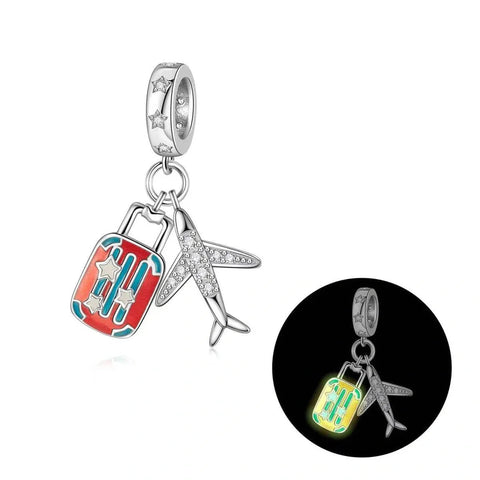 Luminous Travel Suitcase & Airplane Dangle Charm - Luminous Travel Suitcase & Airplane Dangle Charm