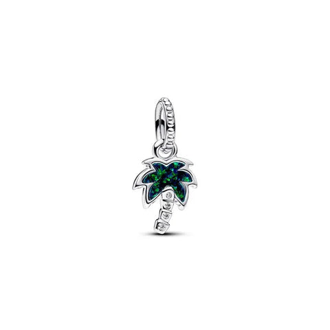 Opalescent Green Palm Tree Dangle Charm - Opalescent Green Palm Tree Dangle Charm