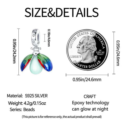 Glow In The Dark Lady Bug Dangle Charm - Playful ladybug charm in sterling silver with rainbow-colored wings, designed for Pandora bracelets.