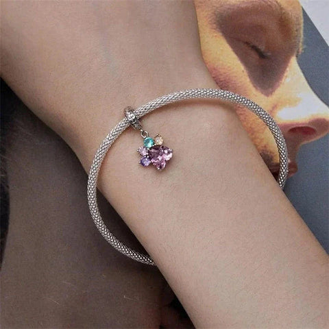 Sparkling Pet Paw Print Colored Dangle Charm - Sparkling Pet Paw Print Colored Dangle Charm
