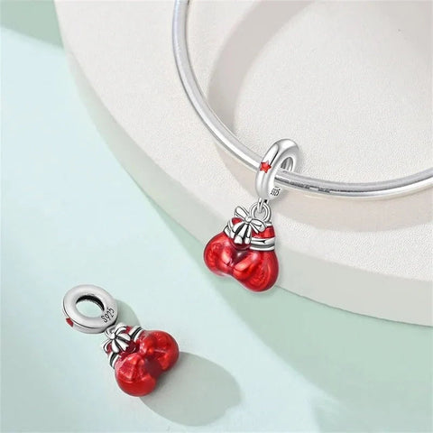 Red Boxing Gloves with Bow Dangle Charm - Red Boxing Gloves with Bow Dangle Charm