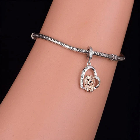Shih Tzu Dog Silver heart Love Charm - Shih Tzu Dog Silver heart Love Charm