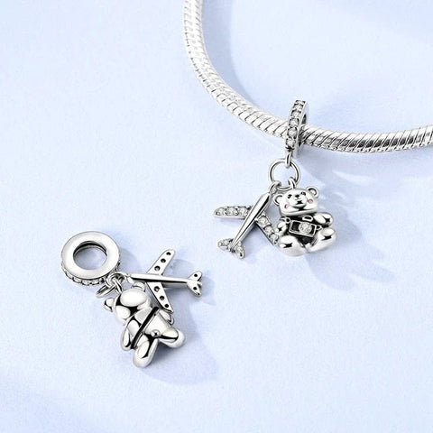 Travel Teddy & Airplane Dangle Charm - Travel Teddy & Airplane Dangle Charm