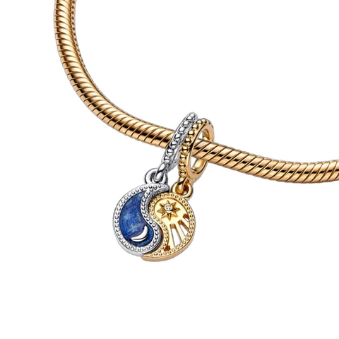 Two-tone Splittable Sun & Moon Dangle Charm - Pandora Shine - Two-Tone Splittable Sun Moon Dangle Charm Pandora Shine - Charming sun and moon dangle in two-tone, ideal for sharing.