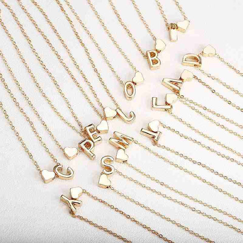 Personalized Gold Necklace with Heart and Letter Charm Pendant - Personalized Gold Necklace with Heart and Letter Charm Pendant