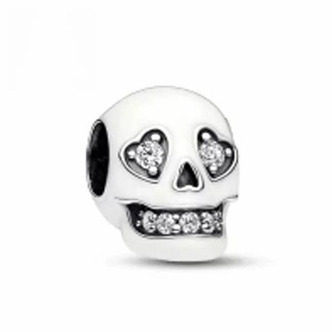 Glow in the dark Sparkling Skull Charm - Sterling silver skull charm with cubic zirconia, fits Pandora bracelets