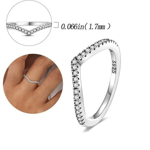 Sterling Silver Sparkling Wishbone Ring - Sterling silver chevron ring with cubic zirconia.