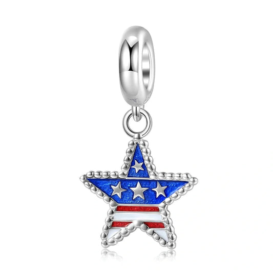 jewlouli american-flag-star-dangle-pandora-charm-jewelry fits pandora bracelet