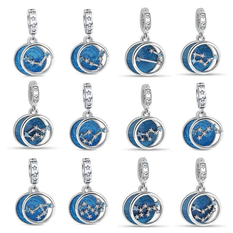 Blue Galaxy Astrology Signs Zodiac Constellation Charms - Fits pandora Bracelet