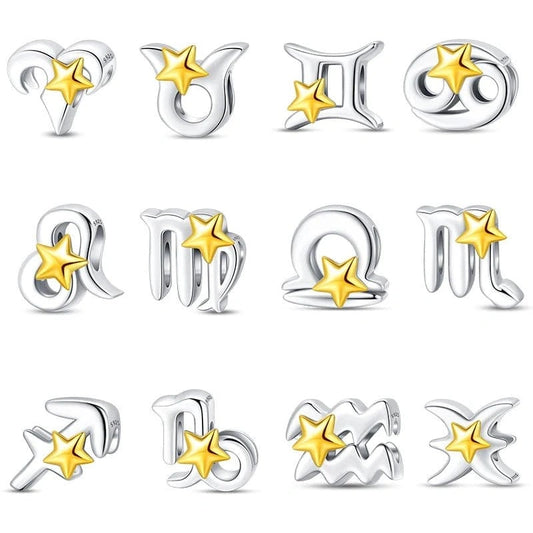 Gold Star Astrology Signs Zodiac Constellation Charms - Fits pandora Bracelet