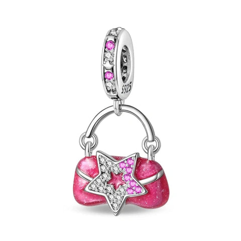 Sterling Silver Pink Purse with Star Charm