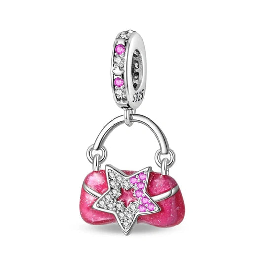 Sterling Silver Pink Purse with Star Charm - Fits pandora Bracelet