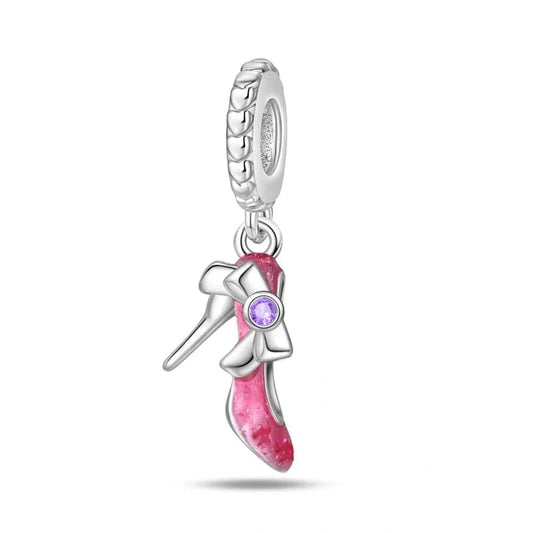 Fashionable Pink High Heel Charm with Bow and Sparkling Gem - Fits pandora Bracelet