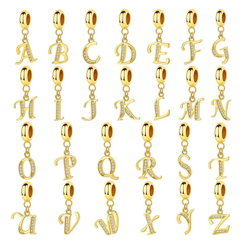 Gold Initial Letter A-Z Alphabet Dangle Charms - Fits pandora Bracelet