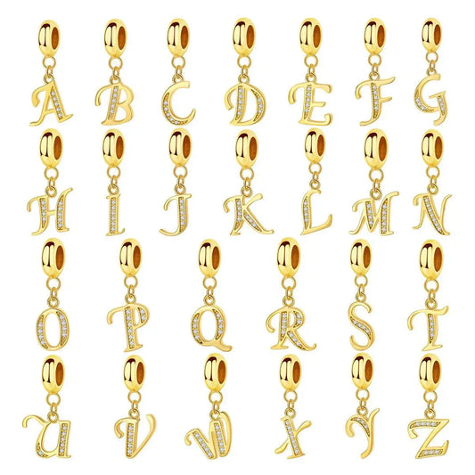 Gold Initial Letter A-Z Alphabet Dangle Charms - Fits pandora Bracelet