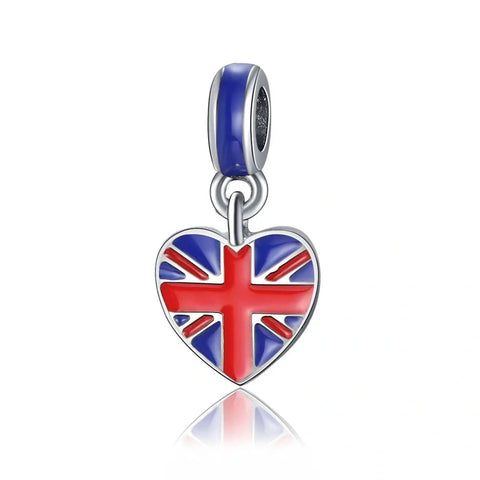 Great Britain Union Jack Heart Dangle Charm - Great Britain Union Jack Heart Dangle Charm