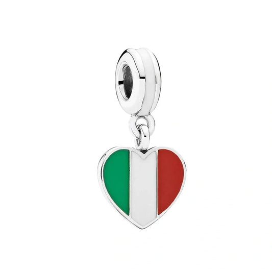 jewlouli italy-heart-flag-dangle-pandora-charm-jewelry fits pandora bracelet