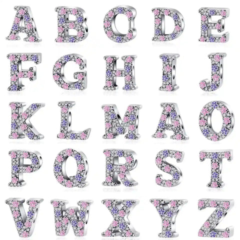 Pink & Purple Flower Letter A-Z Alphabet Charm