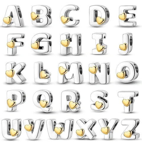 Gold Heart Letter A-Z Alphabet Charm - Fits pandora Bracelet