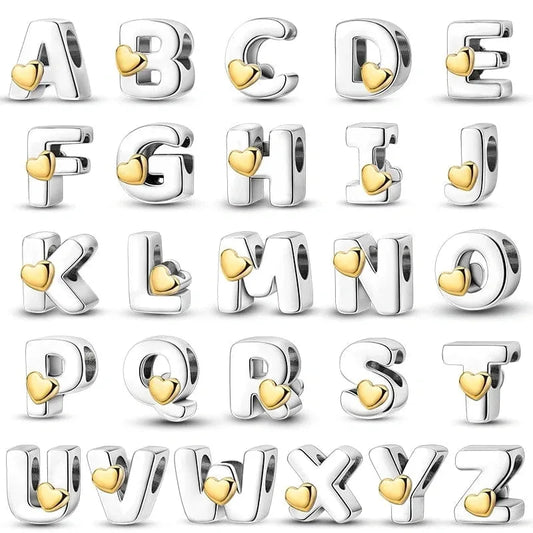 Gold Heart Letter A-Z Alphabet Charm - Fits pandora Bracelet