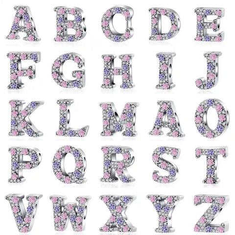 Pink & Purple Flower Letter A-Z Alphabet Charm - Fits pandora Bracelet